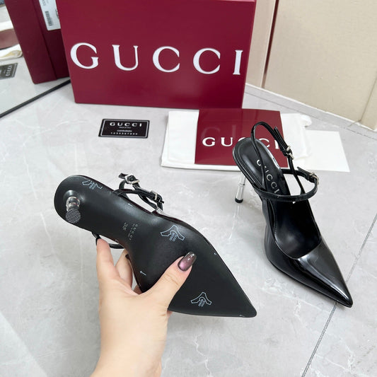 GC 25 Heeled 95mm Slingback Pump Black Patent Leather 293865