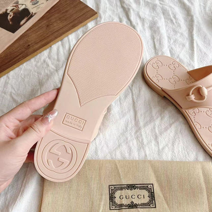 GG 26s Horsebit Thong Sandals Beige Rubber 826211