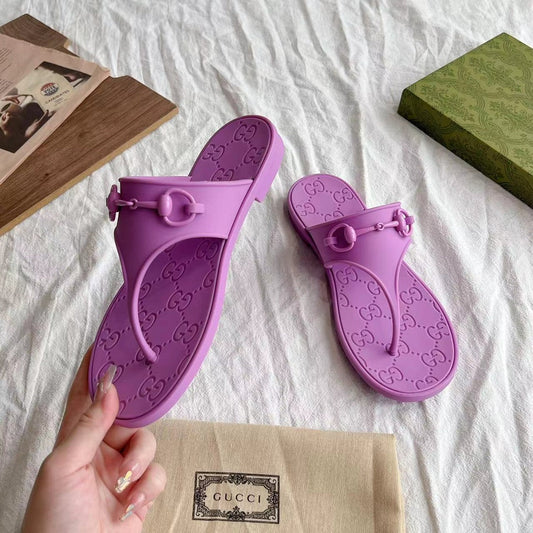GG 26s Horsebit Thong Sandals Purple Rubber 826210