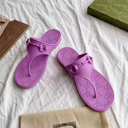 GG 26s Horsebit Thong Sandals Purple Rubber 826210