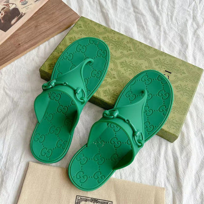 GG 26s Horsebit Thong Sandals Green Rubber 826209