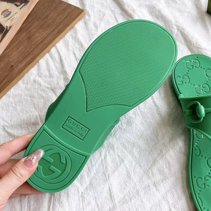 GG 26s Horsebit Thong Sandals Green Rubber 826209