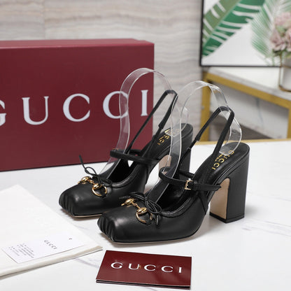 Gucci Horsebit  Slingback Pumps 7CM Black Leather 504428