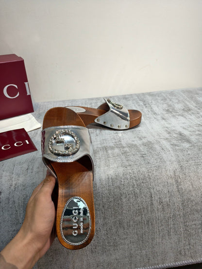 GG Clog Sliver Patent Leather 864265
