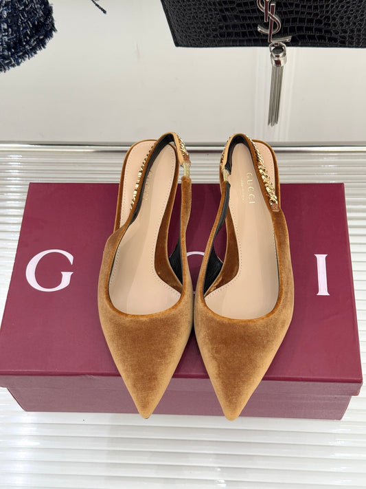 GG 26 Signoria Slingback Pumps 4.5cm Brown Wood Suede 632523