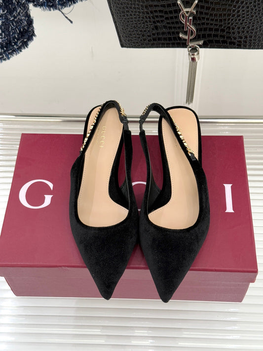 GG 26 Signoria Slingback Pumps 4.5cm Black Suede 632524