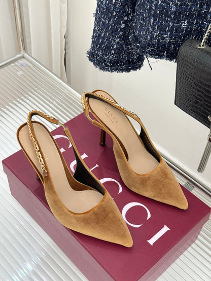GG 26 Signoria Slingback Pumps 10.5cm Brown Wood Suede 632526