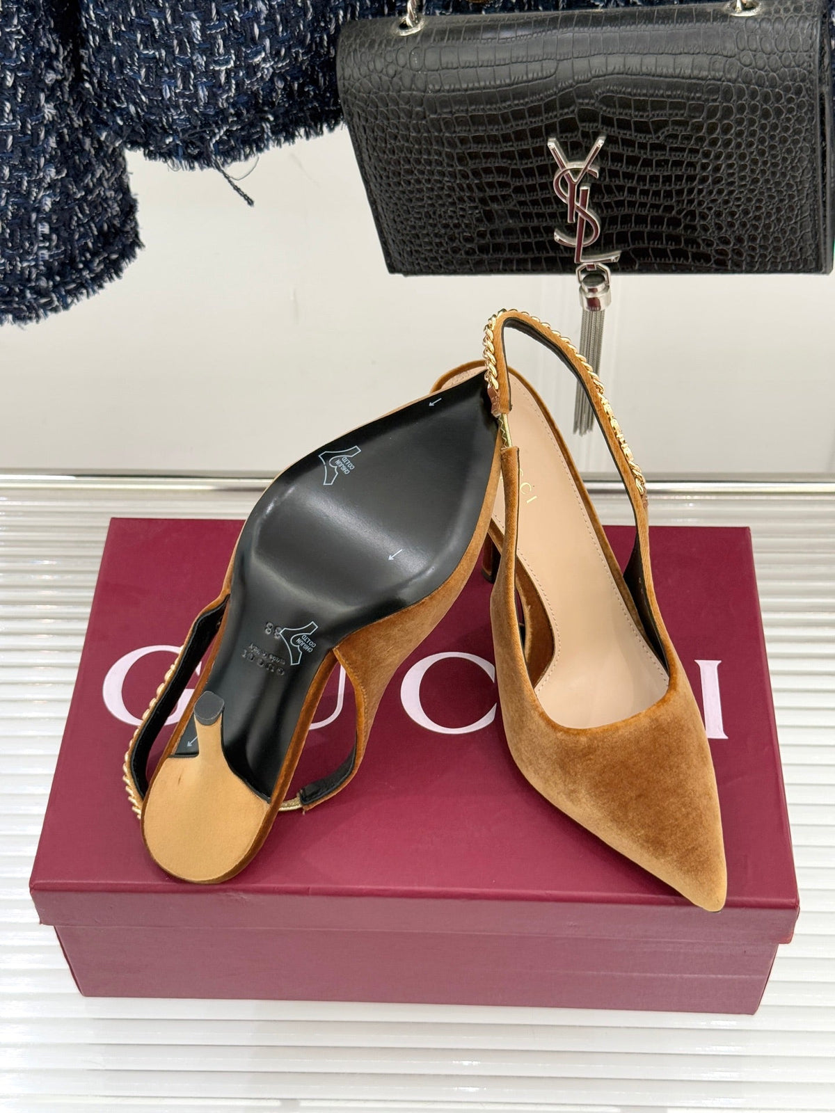 GG 26 Signoria Slingback Pumps 10.5cm Brown Wood Suede 632526