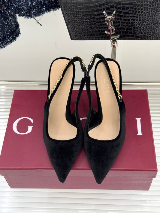 GG 26 Signoria Slingback Pumps 10.5cm Black Suede 632527