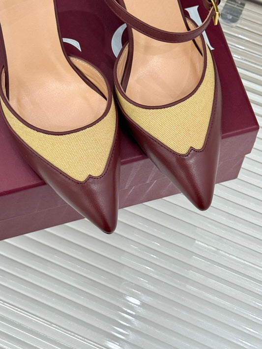 GG 26WF Mules 9.5cm Wine Red Beige Leather Canvas 886168