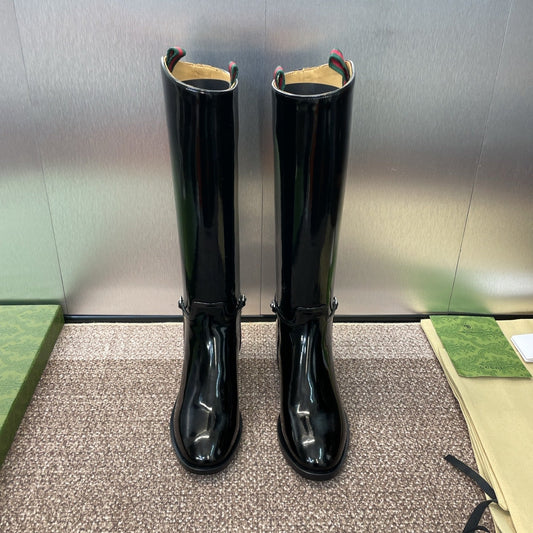 GG Women's Boot With Slim Horsebit 2.5cm  Black Shiny leather 508913