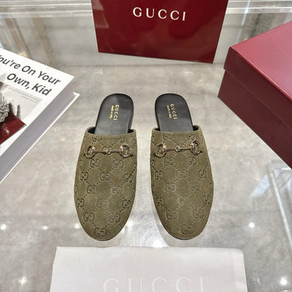 GG 26s Mule With Horsebit Olive Green Suede 664800