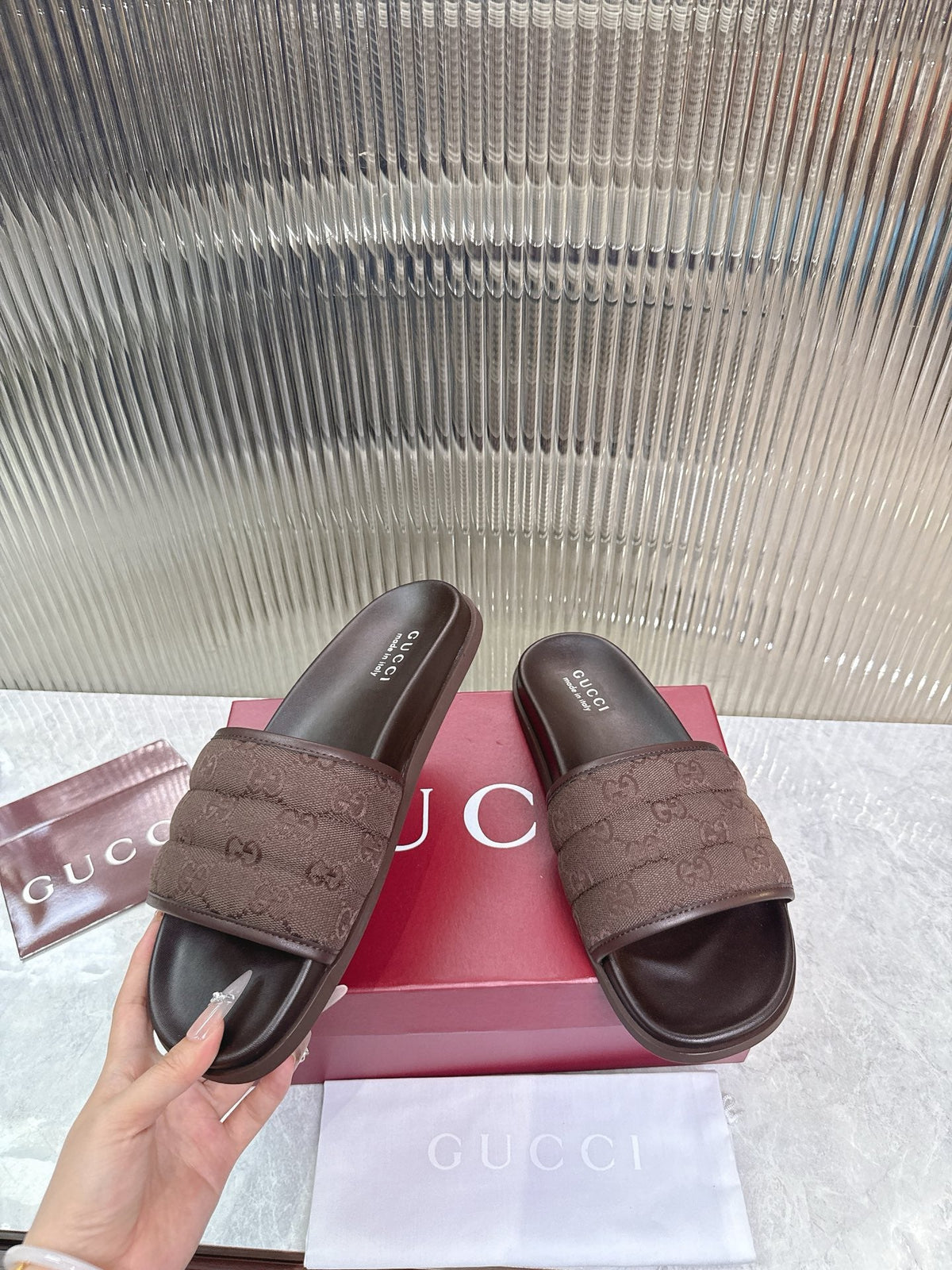 GG Slide Sandal Brown Canvas Rubber 788183