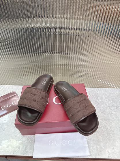 GG Slide Sandal Brown Canvas Rubber 788183