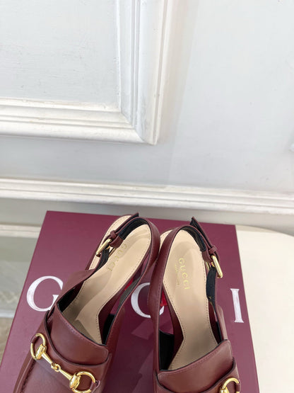 GG Horsebit Platform Loafer Slingback Burgundy Leather 640263