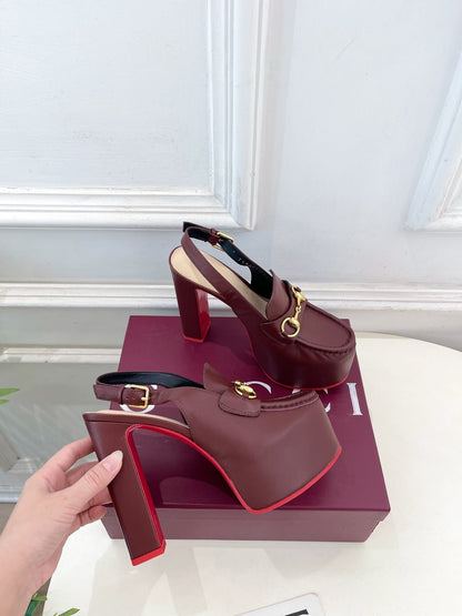 GG Horsebit Platform Loafer Slingback Burgundy Leather 640263