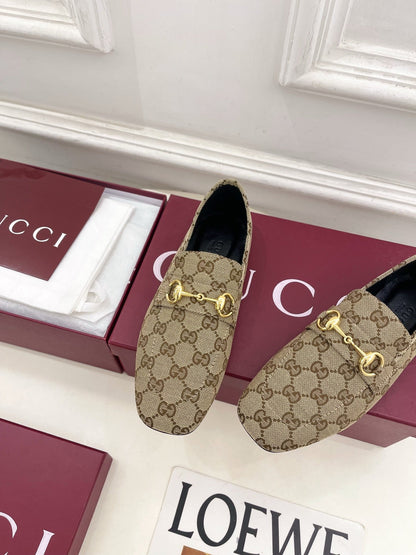 GG 26s Loafer With Horsebit Brown Beige Canvas 640289