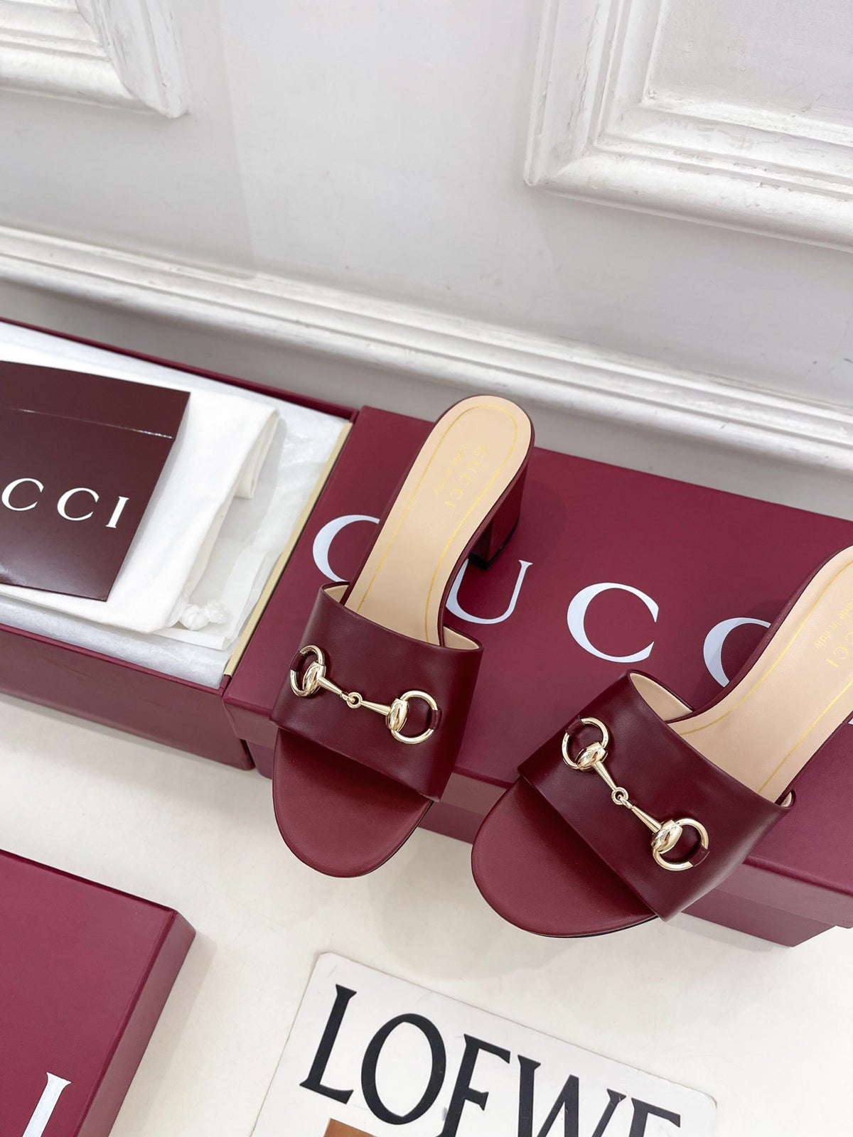 GG 26s Slide Sandal 5.5cm With Horsebit Burgundy Leather 640292