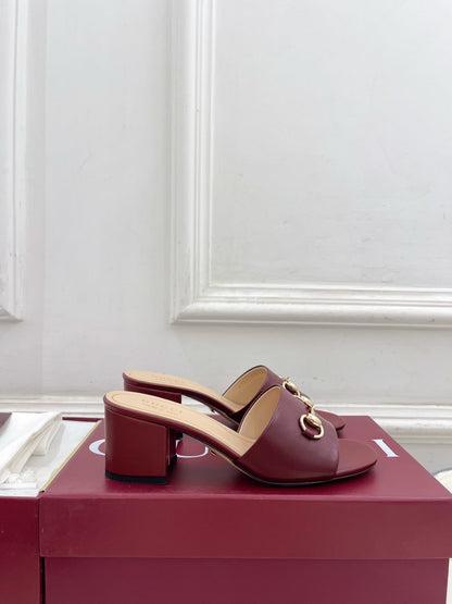 GG 26s Slide Sandal 5.5cm With Horsebit Burgundy Leather 640292