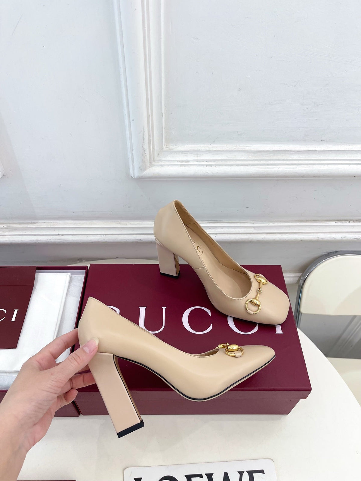 GG 26s Signora Pump 10cm Beige Leather 640304