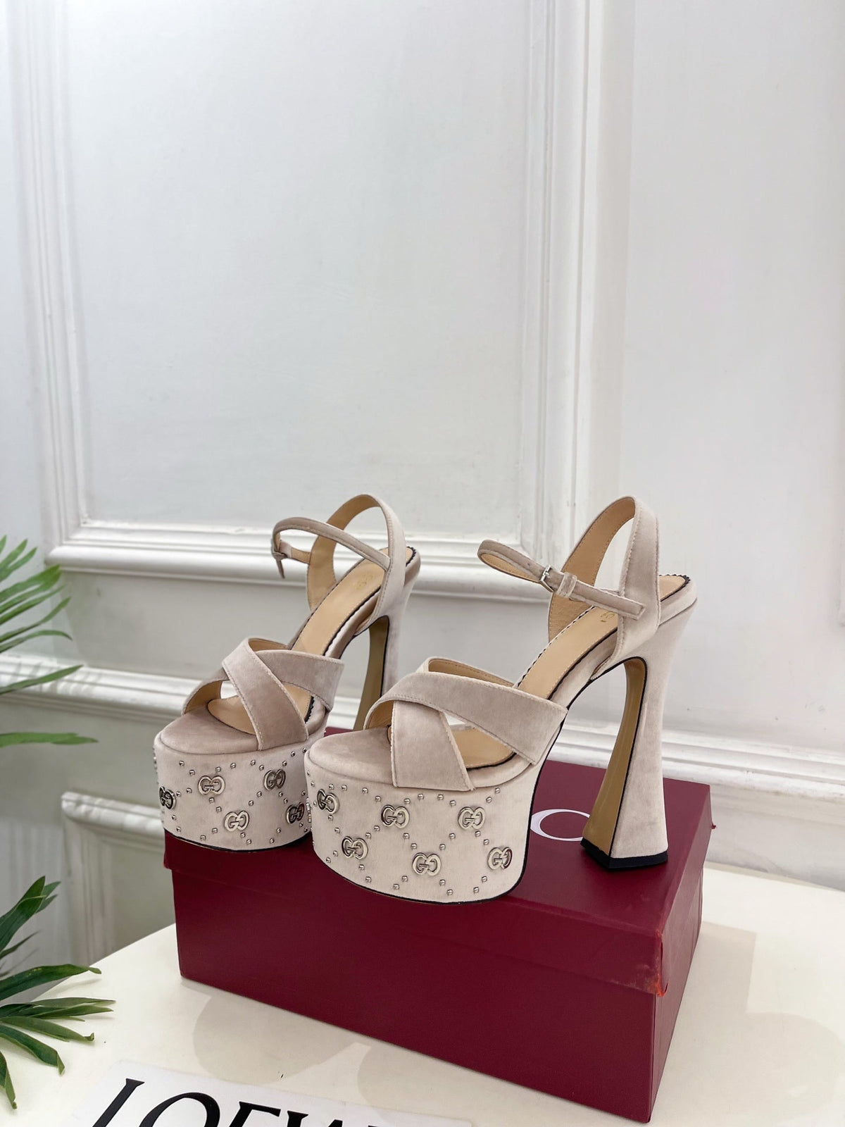 GG Janaya Platform Sandals 15.5cm Pale Taupe Suede 891839