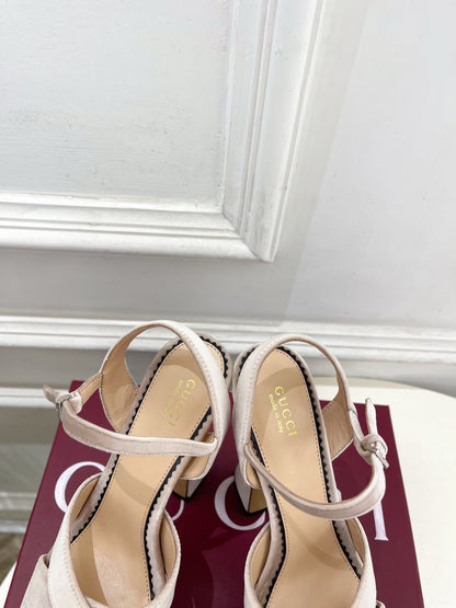 GG Janaya Platform Sandals 15.5cm Pale Taupe Suede 891839