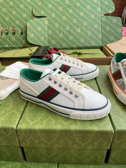 GG 26 Platform Sneaker White Green Monogram Canvas 632829