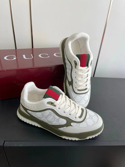 GG 26 Couple Sneakers White Olive Green Cowhide 631677