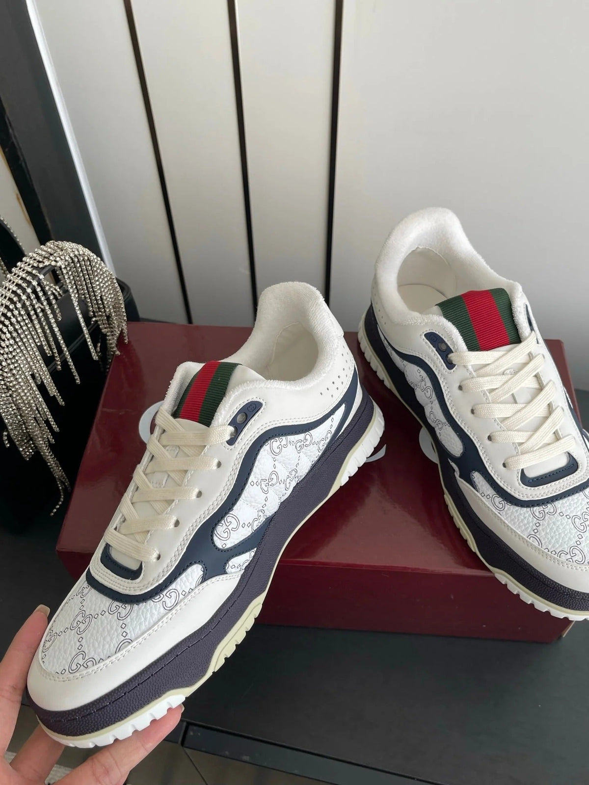 GG 26 Couple Sneakers White Navy Blue Cowhide 631675