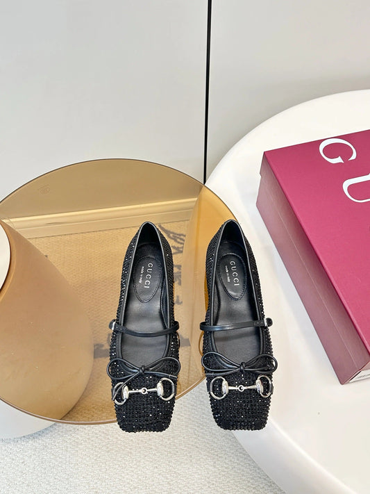 GG 26SS Ballet Flats Rhinestone Burgundy Sheepskin 645703