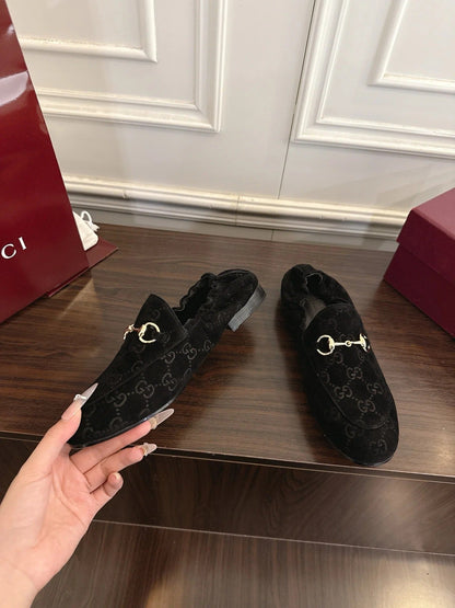 GG 26SS Loafers Black Monogram Suede Leather 645958