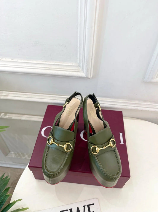 GG 26SS Platform Sandals 130 Green Sheepskin 640264
