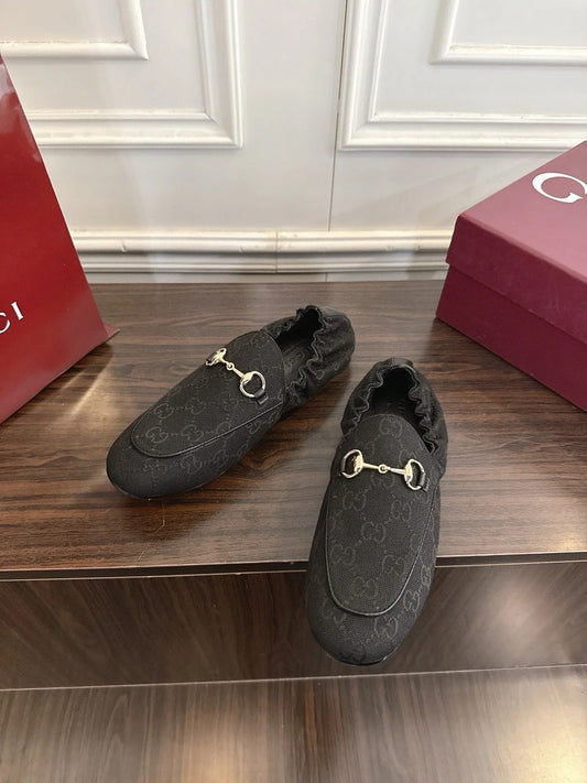 GG 26SS Loafers Black Monogram Canvas Leather 645953
