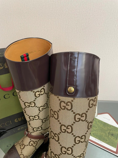Gucci 2026 Boot Brown mix Beige Canvas Leather 911944