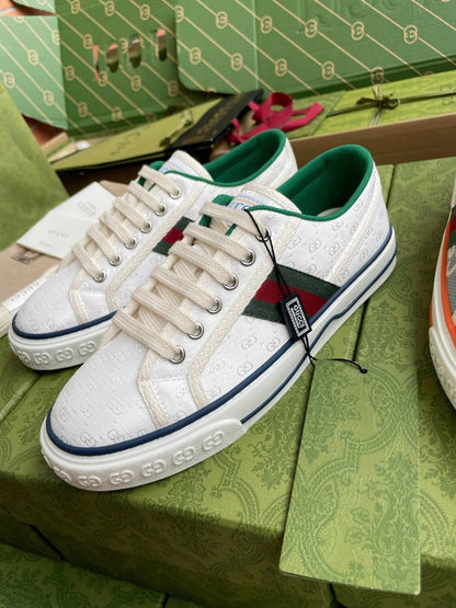 GG 26 Platform Sneaker White Green Monogram Canvas 632829